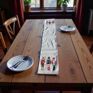 New Nutcracker Themed Table Runner -‎ Festive White and Multicolor, 13x68 inches